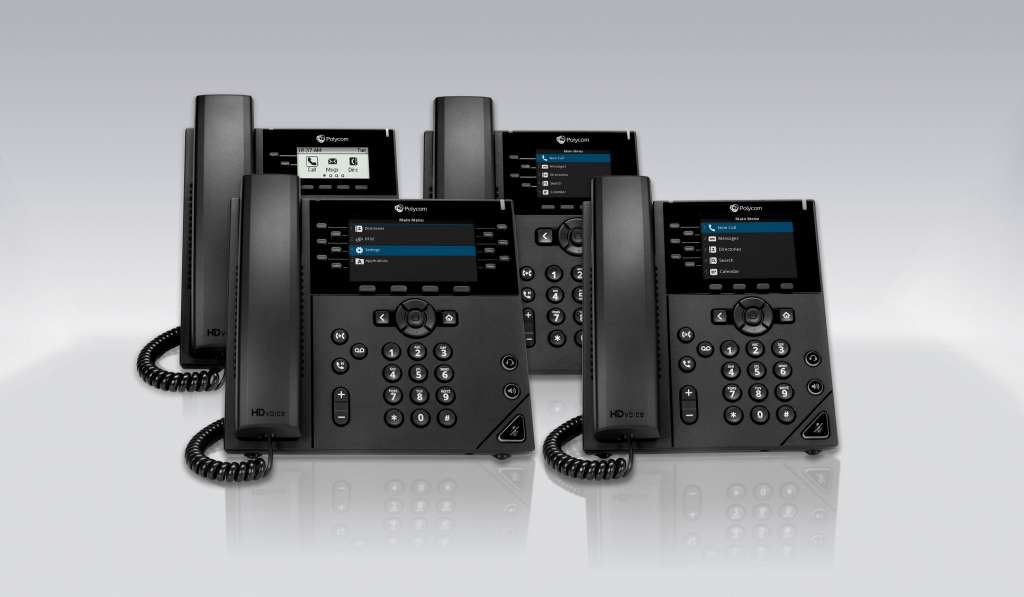 Polycom VVX 450, VVX 350, VVX 250, VVX 150 VoIP phones, representing a range of advanced communication devices for professional use